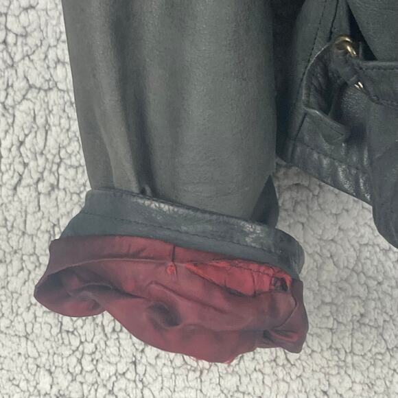 VTG Claiborne WEAR Leather Jacket XL Gray Red Lining Bomber Biker Zip Sleeve - Picture 8 of 16